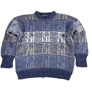 Vintage Judith Glue Orkney Knitwear Wool Sweater Made in Scotland Blue Nordic